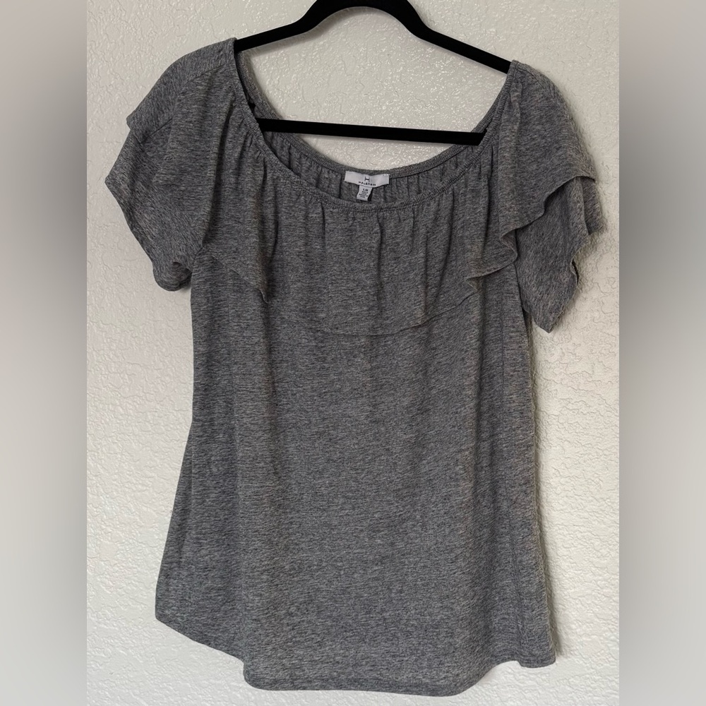 H by Halston Heather Gray Off Shoulder Style Ruffle Blouse Size L